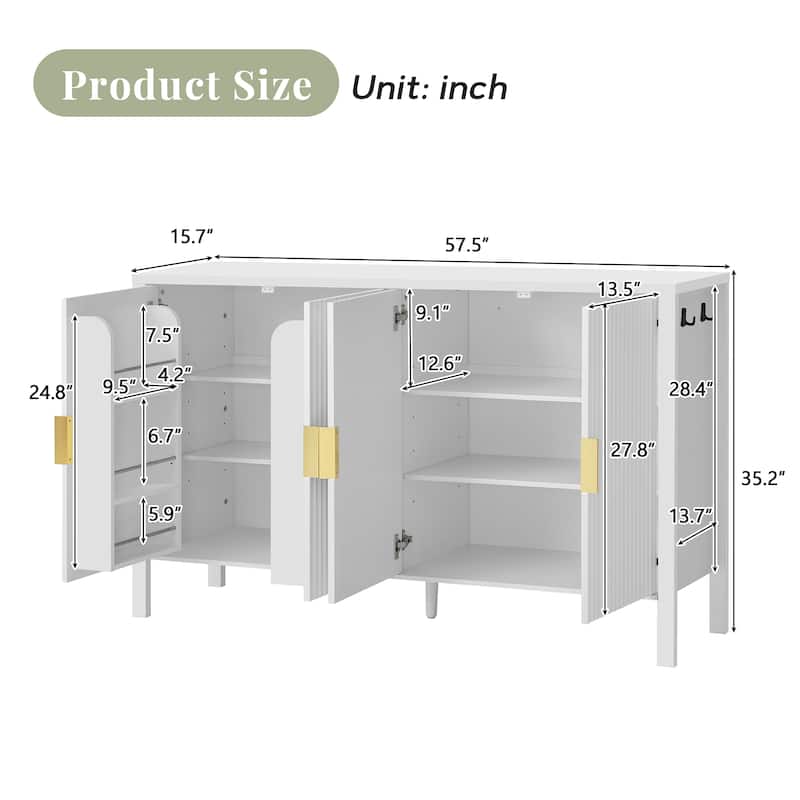 Modern 57.5" Stripe Door Storage Cabinet - White