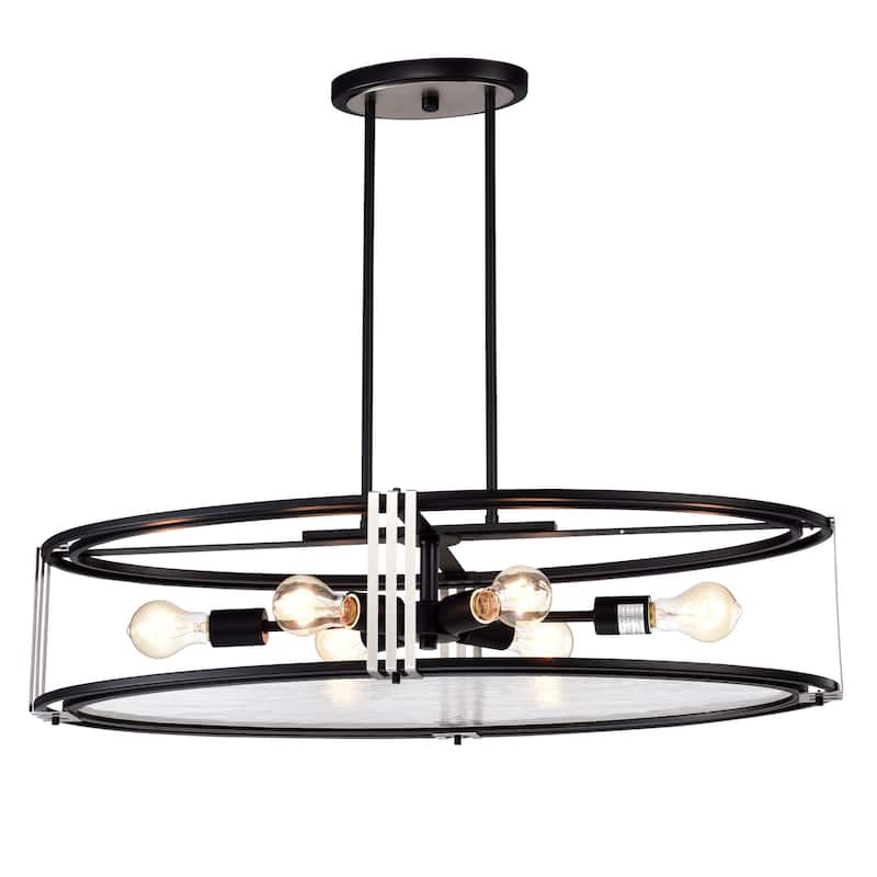 6-Light Black and Brushed Nickel Oval Kitchen Island Chandelier with Glass - Black and brushed nickel