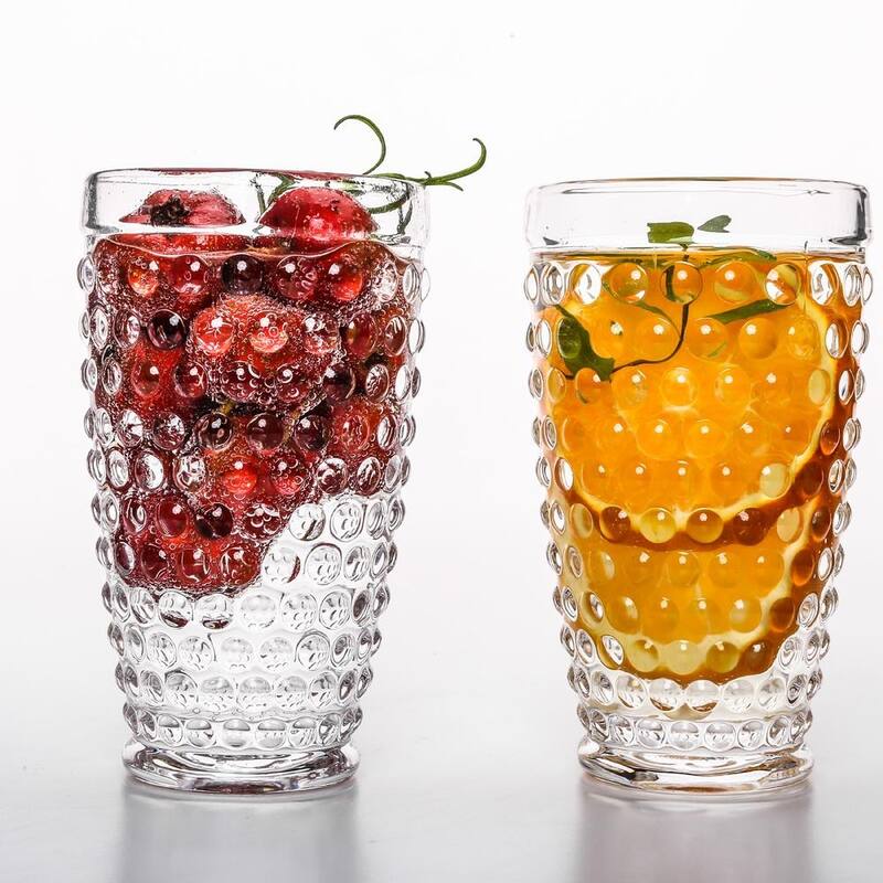 Set of 6 Hobnail Highball Glasses 13.32oz Clear Glass Vintage Drinking Glasses for Drinks - 3.35"W x 5.90" H