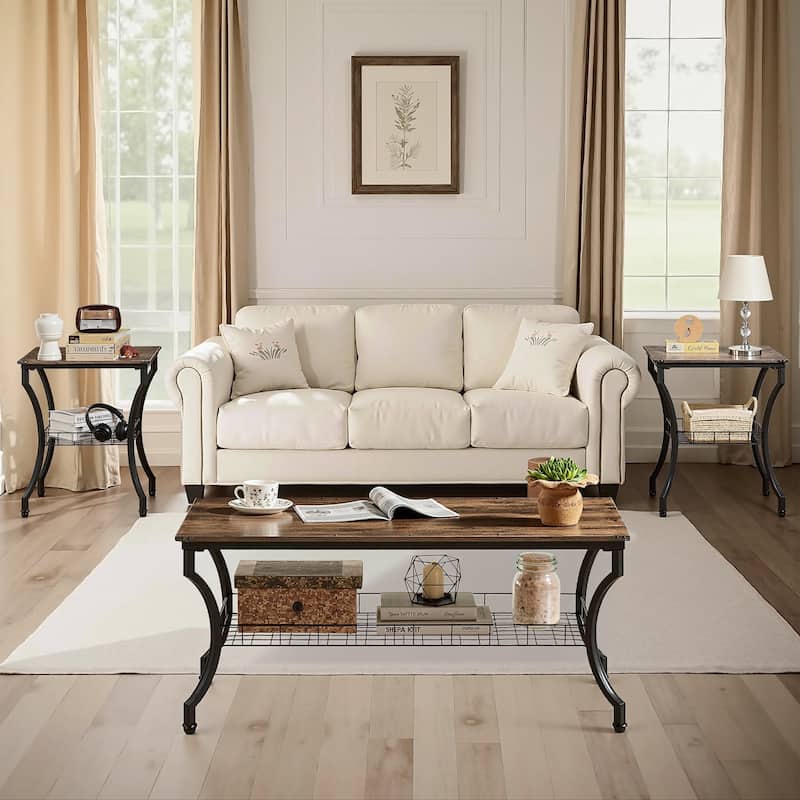 VECELO Mid Cectury 3-pieces Coffee Table Set, 3-Piece Living Room Table Set(Set of 3)