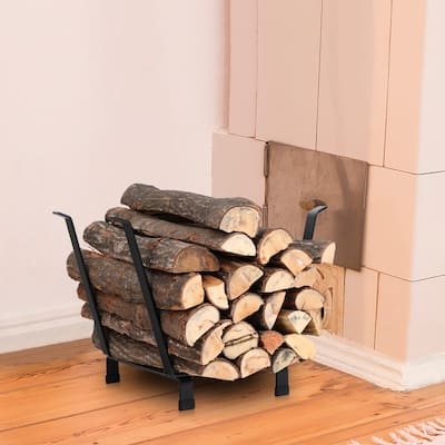 PHI VILLA 20 Inches Medium Decorative Indoor/Outdoor Firewood Log Rack Bin with Scrolls, Black