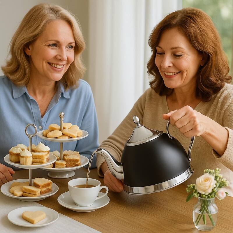 Creative Home Nobili-Tea 2.0 Quart Stainless Steel Tea Kettle Tea Pot with Removable Infuser Basket, Opaque Black Color