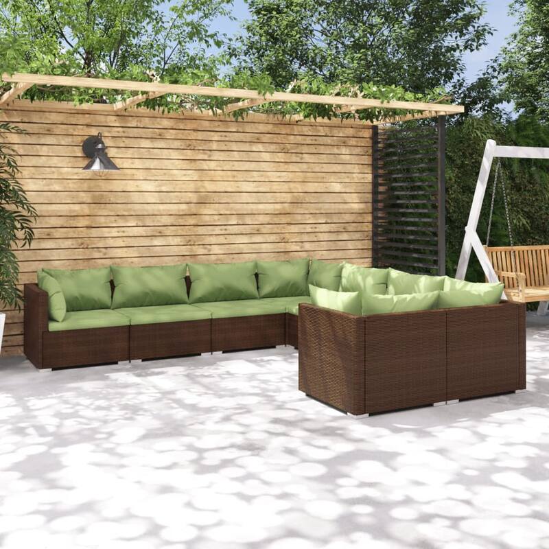 vidaXL Patio Lounge Set with Cushions Poly Rattan Brown - 27.6" x 27.6" x 24" - 27.6" x 27.6" x 24"