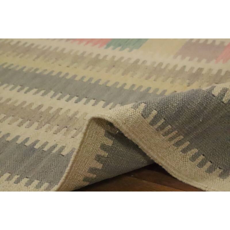 Hand Woven Oriental 100% Wool Carpet Southwestern Tribal Green Kilim Area Rug - 8' 9'' X 6' 1''