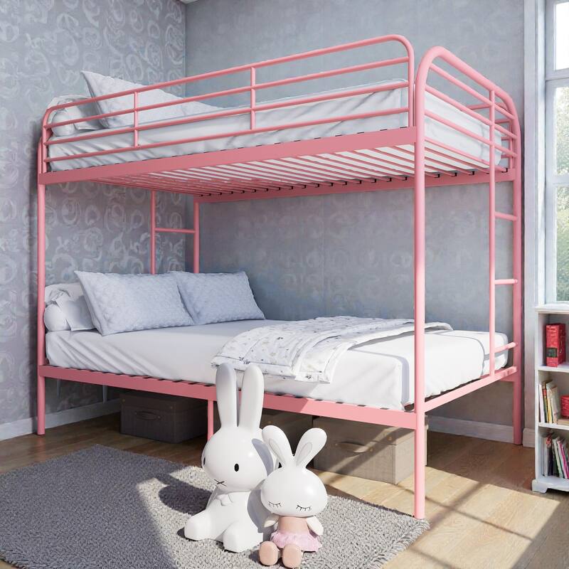 Twin Over Twin Metal Bunk Bed with Dual Ladders, Full Length Guardrails, Heavy Duty Frame, No Box Spring Needed