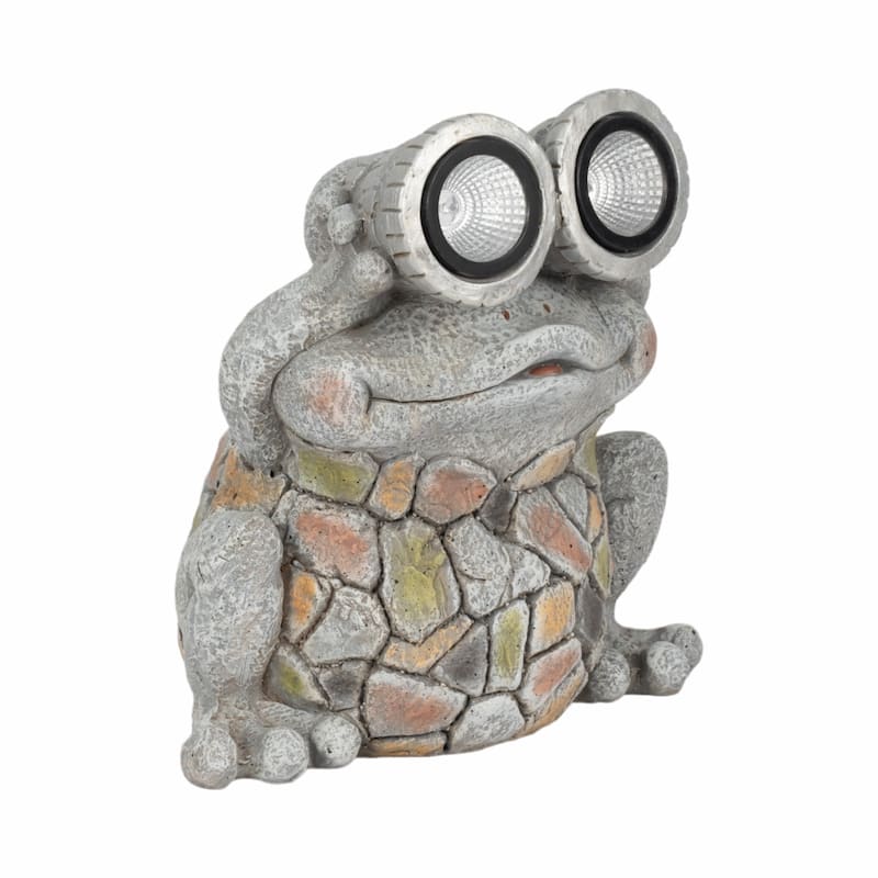 Resin Frog Statuary Solar-Powered Light-Up Goggles and Mosaic Texture