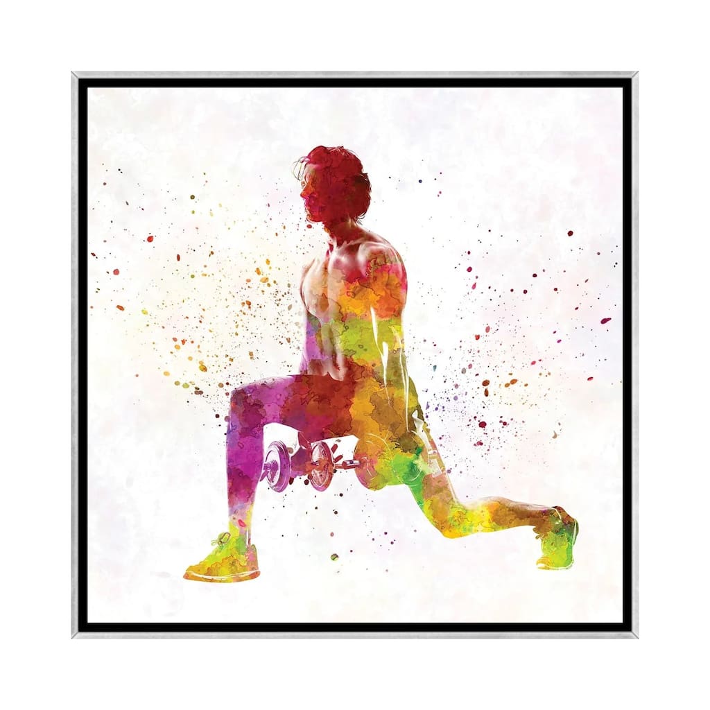 iCanvas "Young Man Practices Fitness In Watercolor XIX" by Paul Rommer Framed