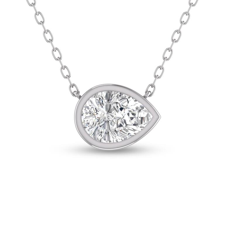 Marquee Lab Grown 1/4 Carat Pear Shaped Bezel Set Diamond Solitaire Pendant in 14K White Gold