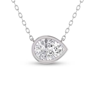 Marquee Lab Grown 3/4 Carat Pear Shaped Bezel Set Diamond Solitaire Pendant in 14K White Gold