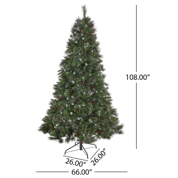 dimension image slide 0 of 3, 9-ft Spruce Pre-Lit or Unlit Artificial Christmas Tree with Glitter Branches, Red Berries & Pinecones by Christopher Knight Home