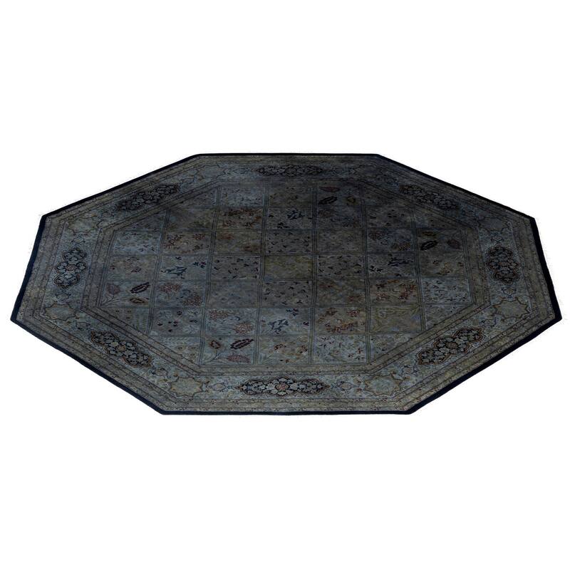 Overdyed One-of-a-Kind Hand-Knotted Octagon Area Rug - Gray - 7' 1" x 7' 1"