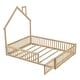 preview thumbnail 9 of 28, Full Size House Shaped Platform Bed with 12" Guardrail, Pine Wood Kids Bed Frame and Rustic Design for Bedroom, Natural Finish