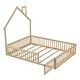 preview thumbnail 4 of 17, House-shaped Design Bed Full Size House Bed Rustic Country Floor Bed Wood Frame with Chimney, Fence Guardrail and Door