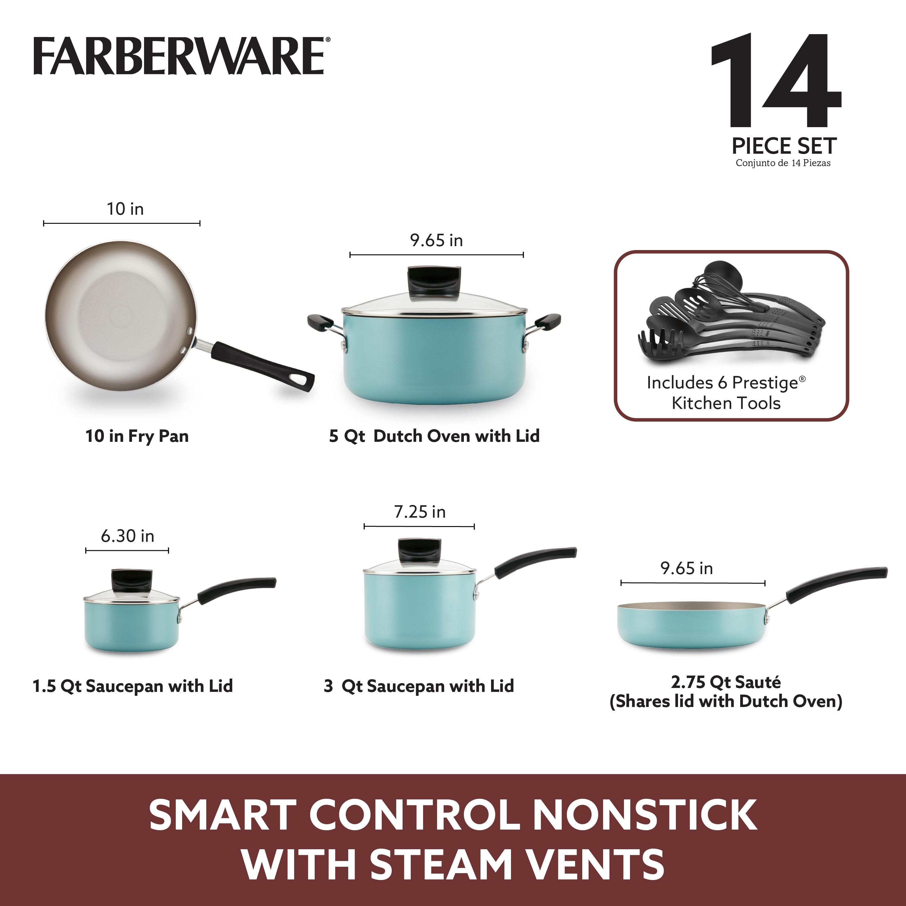 Farberware 20 Piece Easy Clean Aluminum Nonstick Cookware Pots and