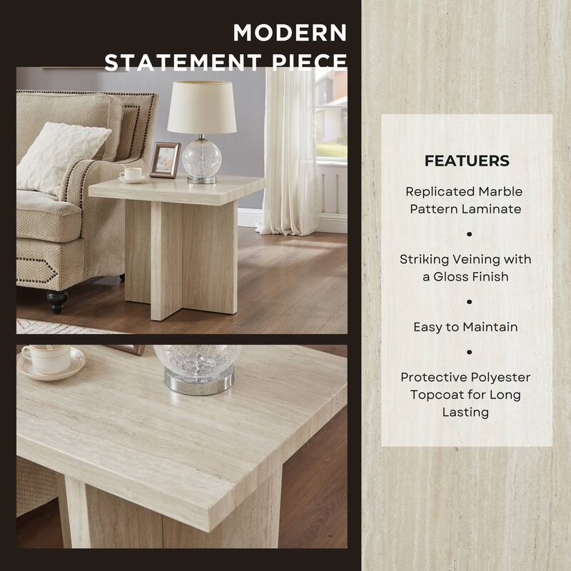 Roundhill Furniture Cavira 3-Piece Faux Marble Coffee Table Set