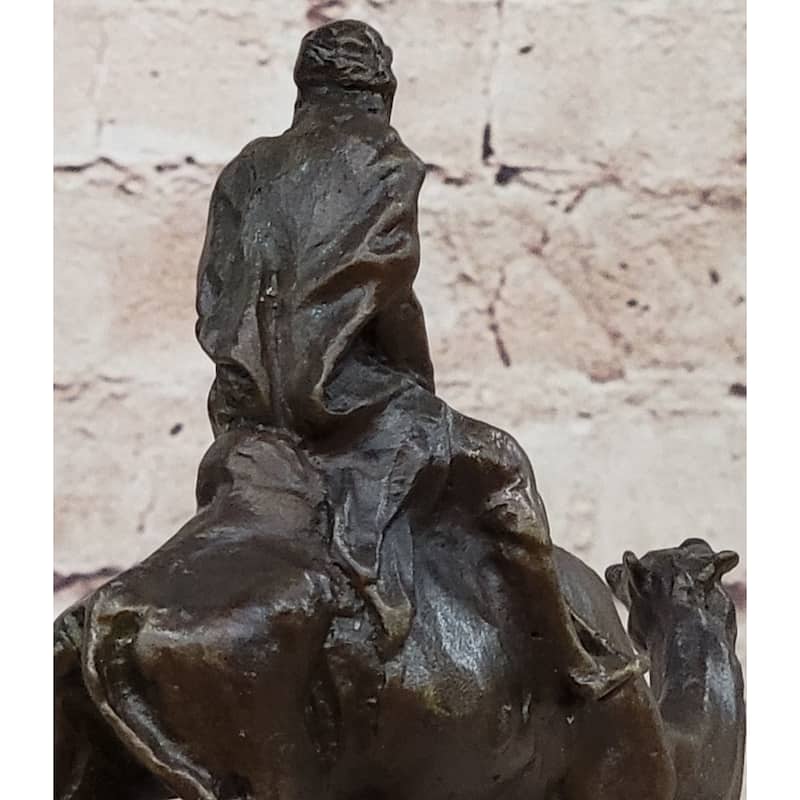 Arabian Man Riding Camel Desert Scene Decor Bronze Statue Sculpture Figure On Marble Base