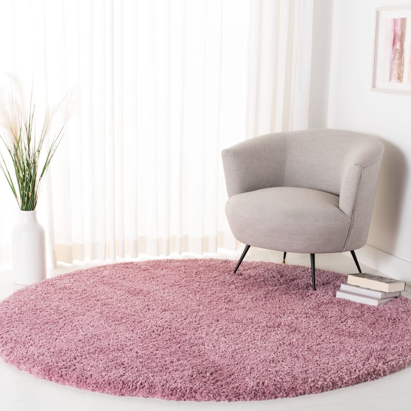 SAFAVIEH Fontana Shag Kimberlie Solid 2-inch Thick Rug - 6'7" Round - Pink - Round