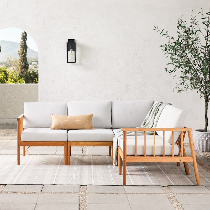 Walker Edison Solid Wood Spindle 5-Piece Sectional - Natural