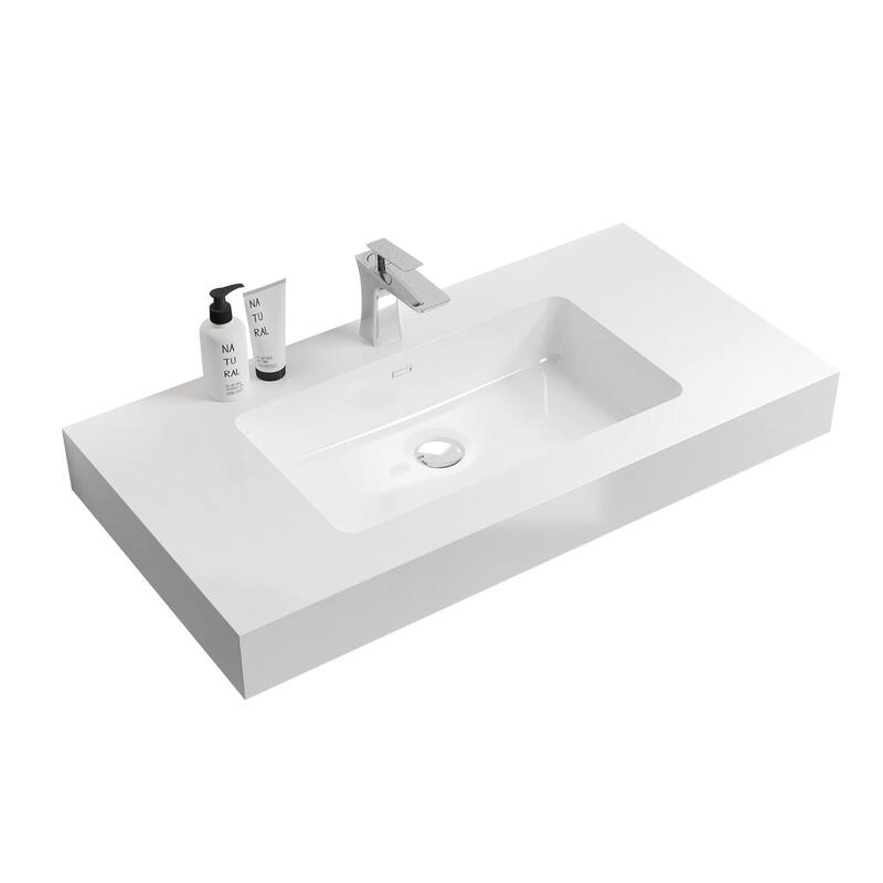 Rectangle Integrated Solid Surface Bathroom Sink with Overflow - 36" x 18" x 7"
