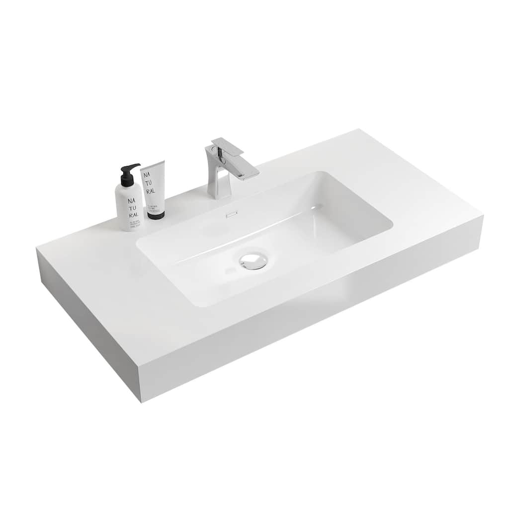 Rectangle Integrated Solid Surface Bathroom Sink with Overflow