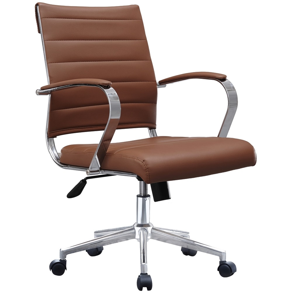 Office Chairs Mid Back Ribbed PU Leather Conference Room Tilt Work Desk Manager Task Executive Lumber Support Boss
