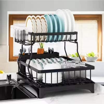 Stainless Steel Dish Rack for Kitchen Counter with Drainboard, Detachable Dish Drying Rack and Utensil Holder