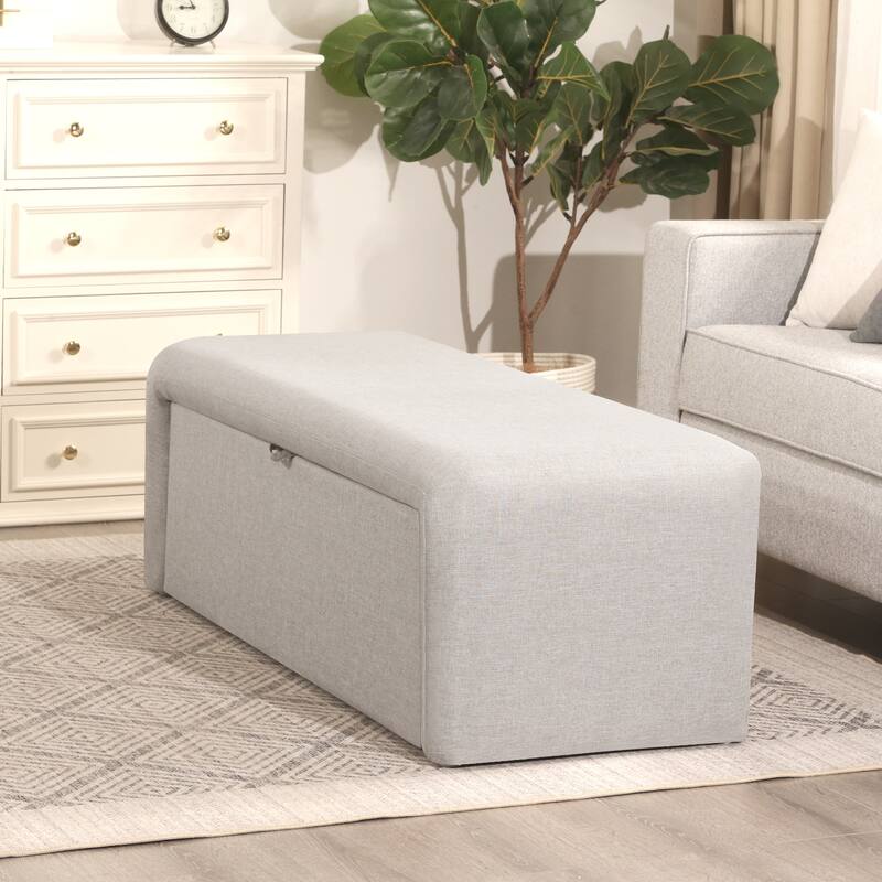 Adeco 49 Inches Side-opening Storage Bench Ottoman with Padded Cushion