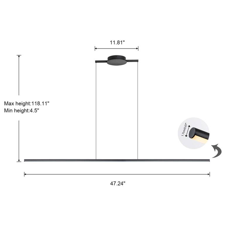 Minimalist Modern Linear Pendant Light Dimmable Integrated LED Chandelier Kitchen Island - W 48" - Black/Warm light