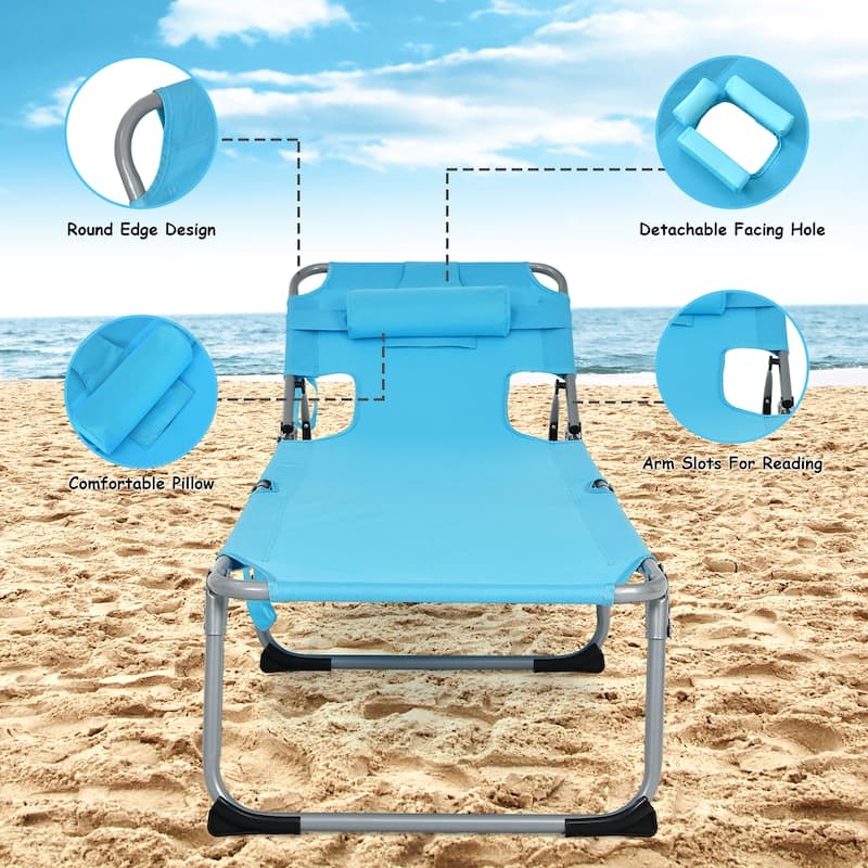 Goplus Outdoor Beach Lounge Chair Folding Chaise Lounge with Pillow - See Details