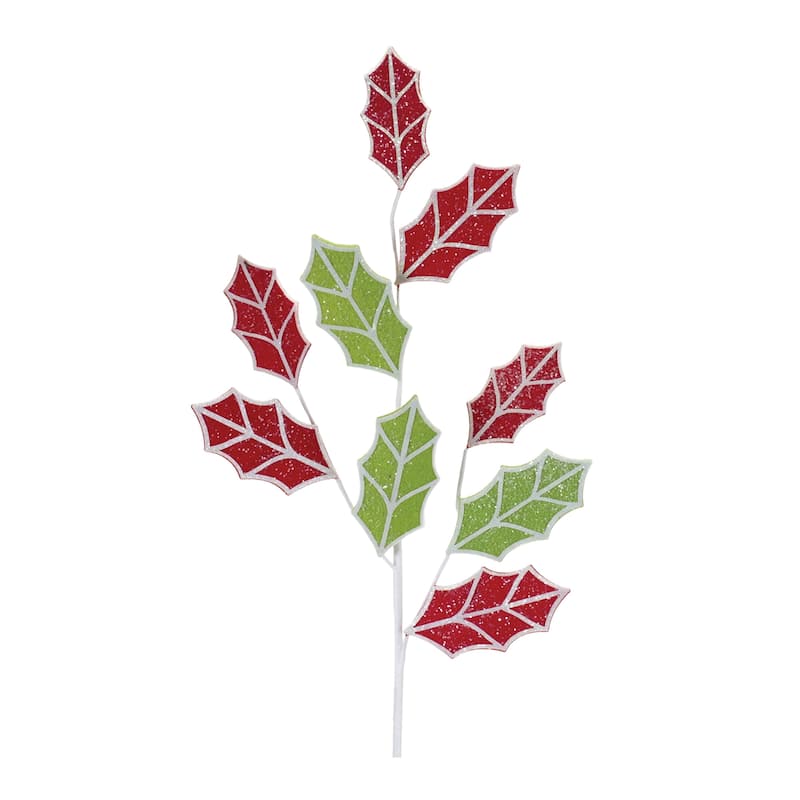 Glittered Fabric Holly Spray (Set of 6) - Green