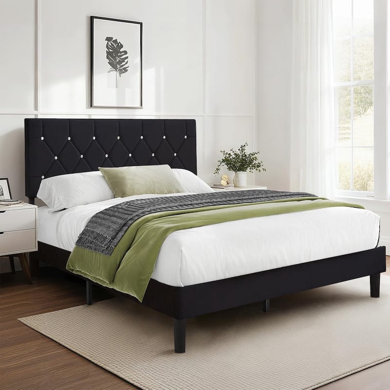 Javlergo Upholstered Beds With Diamond Tufted Headboard, Platform Bed Frame,