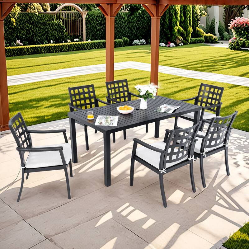 Modern Classic 7-Piece Outdoor Patio Dining Set,a Rectangular Table and Six Stationary Dining Chairs - Ember Black