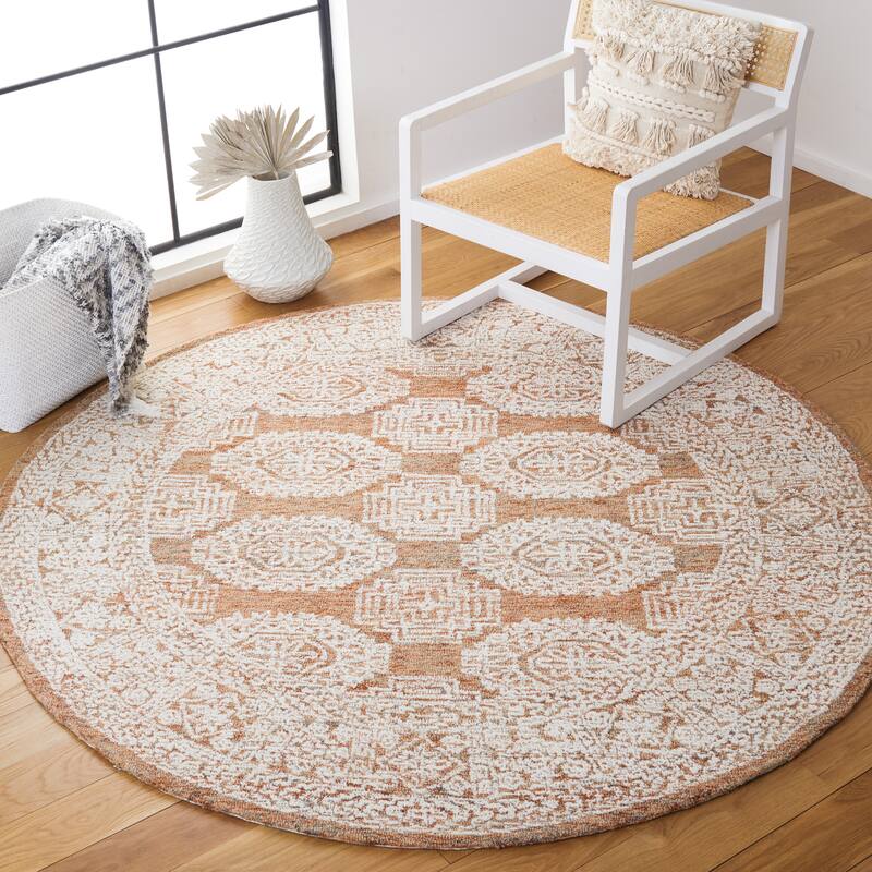 SAFAVIEH Handmade Metro Gien French Country Wool Rug - 6' Round - Natural/Rust