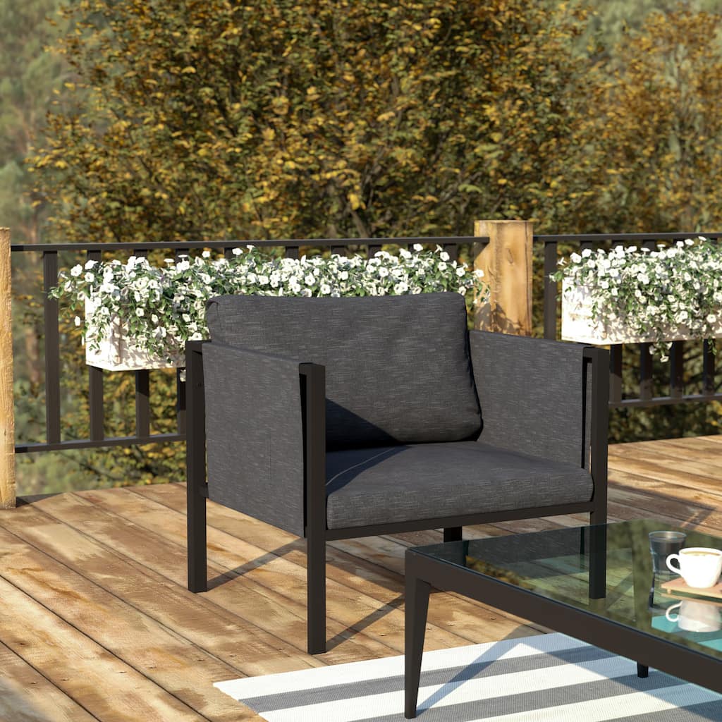 Steel Frame Patio Chair with Included Cushions & Storage Pockets