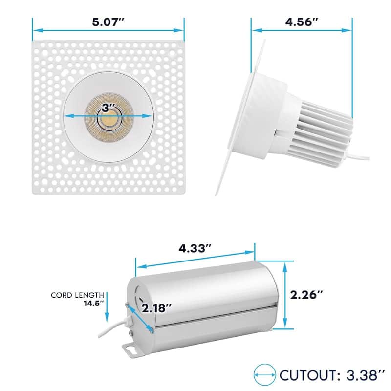 Luxrite 3 Inch Trimless LED Recessed Light, 15W, 1100LM, 5CCT 2700K-5000K, IC Rated, ETL 6-Pack