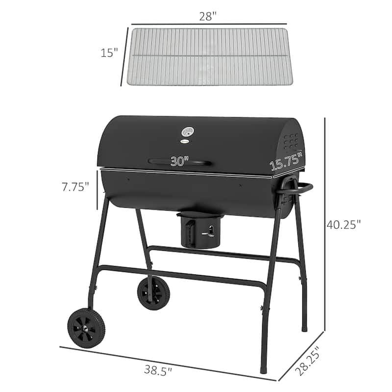 Outsunny Barrel Charcoal BBQ Grill