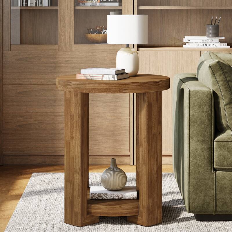 2-Tier Round End Table, Side Table, Small Bedside Accent Table for Living Room, Bedroom (Set of 2)