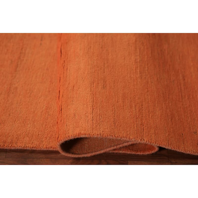 Orange Modern Gabbeh Runner Rug Hand-Knotted Solid Wool Carpet - 2'6" x 9'8"
