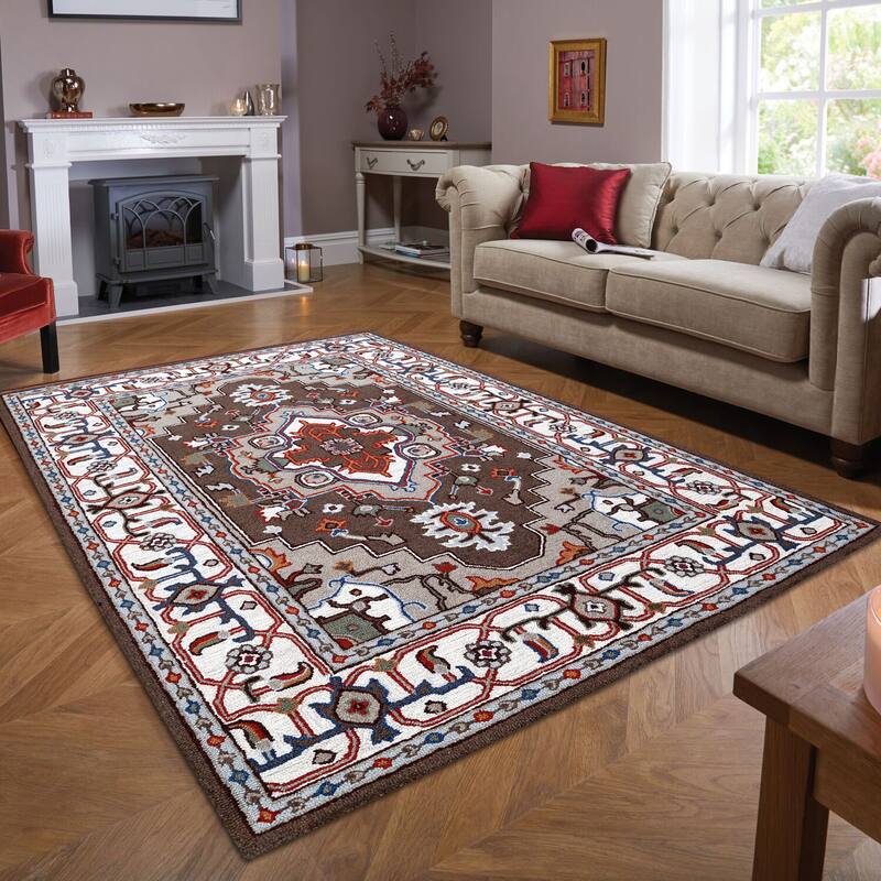 George Towne Living Persian Floral Luxury Handmade Traditional Persian Wool Area Rug - 5'x8' - Brown/Multi