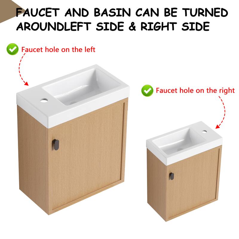 GDFStudio - Helsinki 18.5" Modern Wall-Mounted Bathroom Vanity Set with Resin Sink, Soft Closing Door & Antirust Hardware