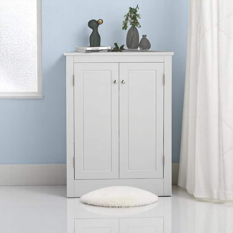 Modern Triangle Floor Cabinet with Doors and Adjustable Shelves, Compact Corner Storage for Bathroom or Kitchen - White