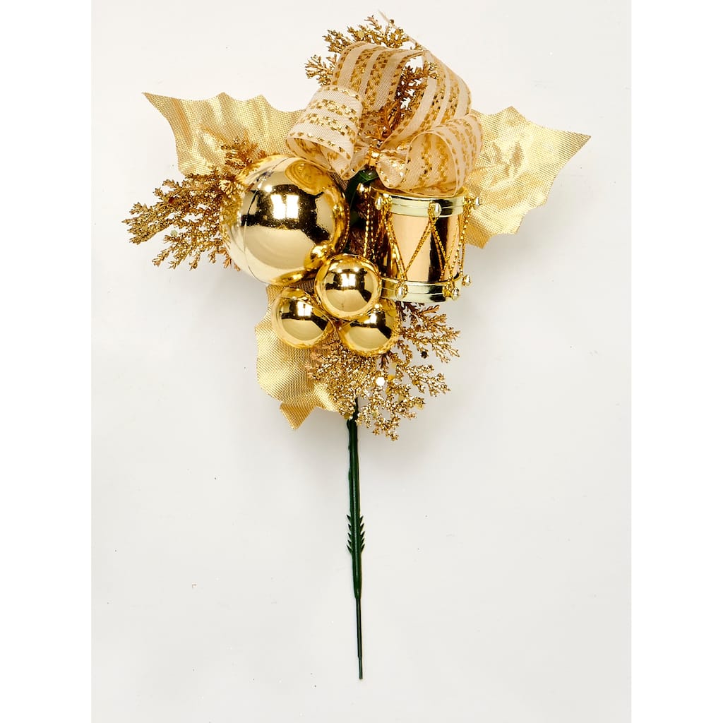 7" Outdoor Weatherproof Christmas Leaf Drum Ball Pick, Gold, Set of 12