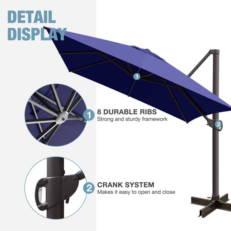VredHom 10X13 FT Patio Outdoor Cantilever-Offset Umbrella with Base Stand