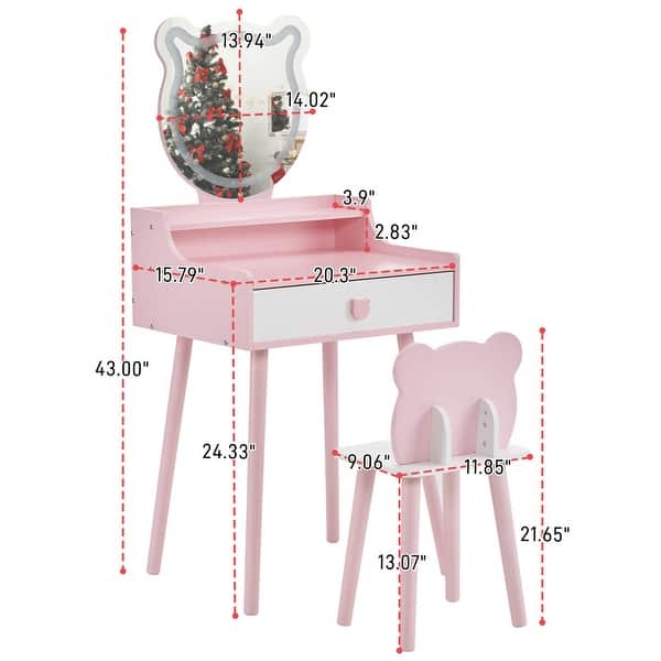 dimension image slide 3 of 6, Make up Table Kids Vanity Set With Mirror