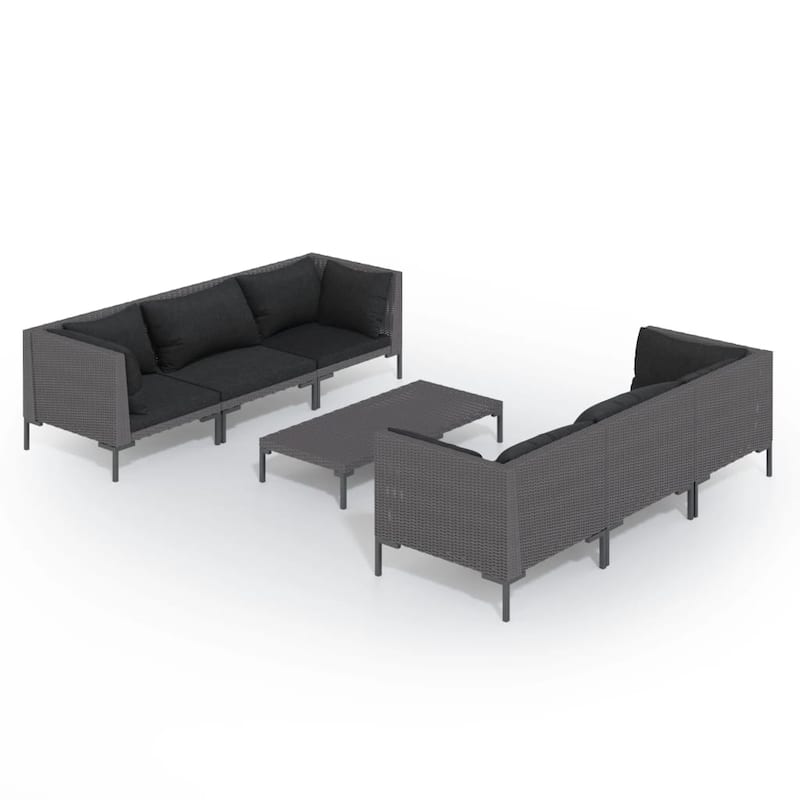 vidaXL Patio Lounge Set Outdoor Sectional Sofa Set Table Poly Rattan Dark Grey - 27.6" x 27.6" x 24"