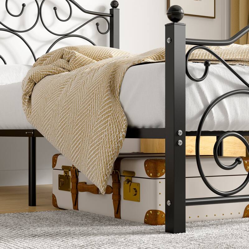 Javlergo 2-Pack Twin Size Victorian Metal Bed Frame for Kids with Headboard & Footboard No Box Spring Needed