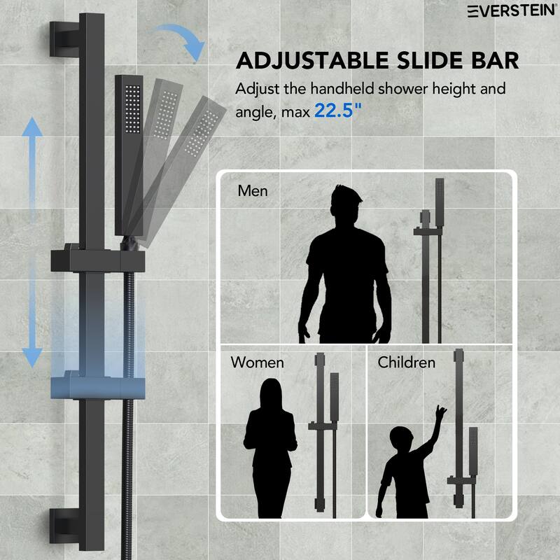 Thermostatic Shower System 12" High-Pressure Rainfall Shower Head with Slide Bar Hand Shower