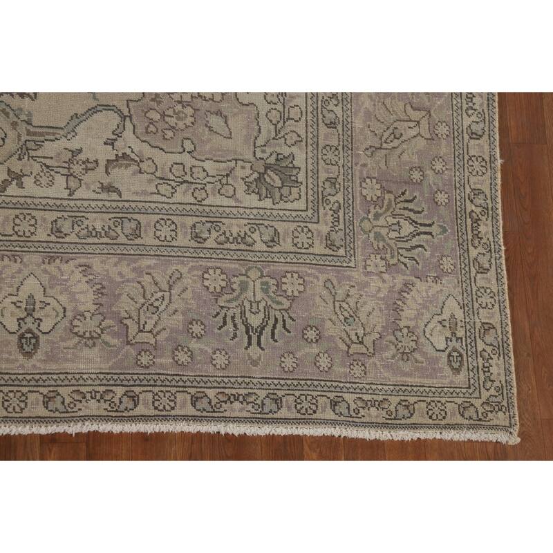 Distressed Tabriz Vintage Persian Rug Handmade Bedroom Wool Carpet - 9'4" x 12'11"