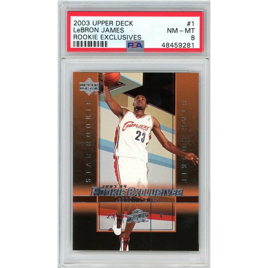 LeBron James 2003 Upper Deck Rookie Exclusives Basketball Card RC #1 Graded PSA 8 - 8'6" x 11'6"