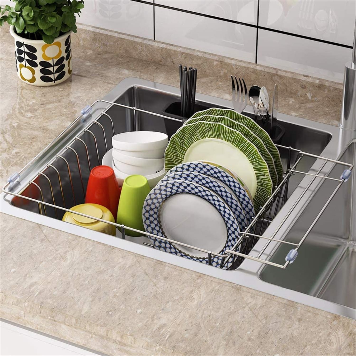 Dish Drying Rack, Expandable Over The Sink Dish Drainer